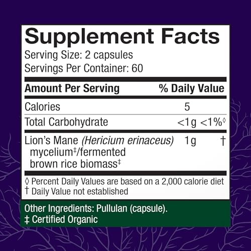 Host Defense Mushrooms Lion's Mane - Brain Health Support Supplement for Focus & Memory Function - Immune & Nervous System Support Supplement- 30 Capsules