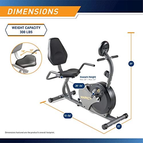 Marcy Magnetic Recumbent Bike with Adjustable Resistance and Transport Wheels NS-716R