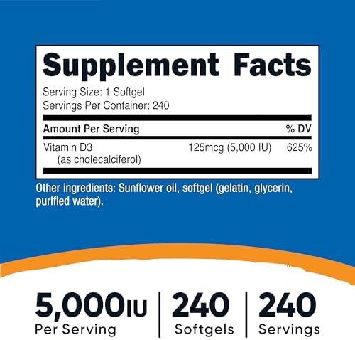 Nutricost Vitamin D3 5,000 IU (125mcg), 240 Softgels, GMO-Free | Gluten Free Vitamin D