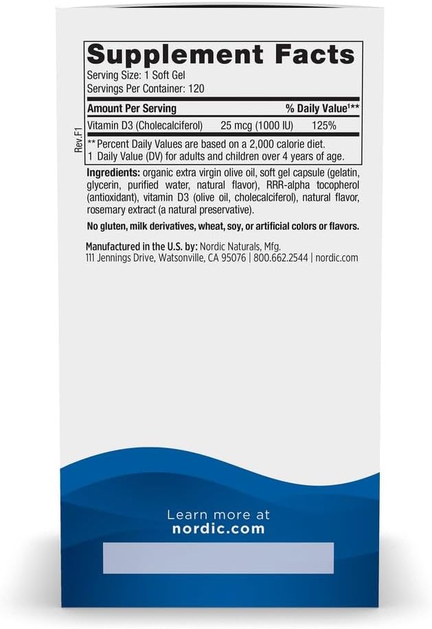 Nordic Naturals Vitamin D3 1000 IU, Orange - 120 Mini Soft Gels | Vitamin D3 supports healthy bones