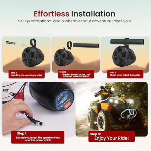 Pyle 4" Off-Road Bluetooth Waterproof Speakers -800W Peak Power Amplified Speaker System for ATV / UTV, Golf Cart, Boat, Aux Input Jack