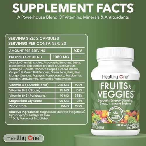 Healthy Fruits & Veggies, 27-in-1 Formula, GLP1 Support, Superfoods - 150ct | Immun & GLP1 Support, 1 Serving = 3 Servings Fruits & Vegetables, Energy & Focus, High Fiber, Antioxidants, Kid Safe
