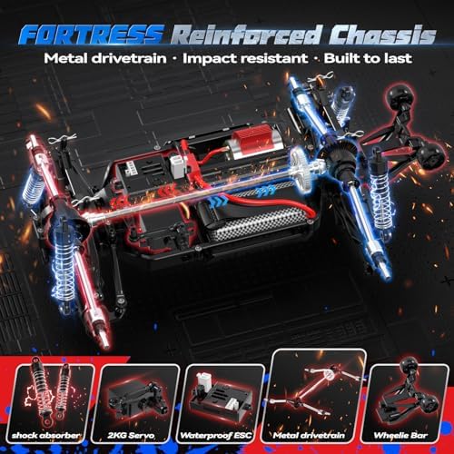 JM Racing 1:12 RC Car, 40KPH 4WD Off-Road Monster Truck for Adults and Kids | Rechargeable Battery, Waterproof RTR Design, LED Lights, Spare Tire