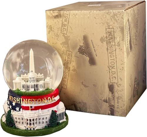 Washington, D.C. Snow Globe with Famous Buildings and Monuments - American Flag Base - Large