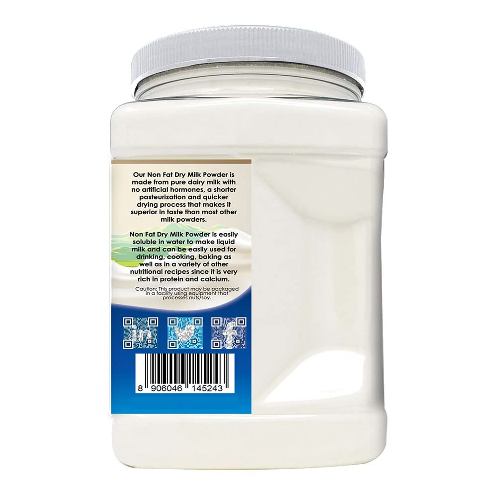 Non Fat Dry Milk Powder - 3 Pounds / 1.36 Kilo Jar (42+ Servings) - Proudly Made in America - Healthy Nourishing Essentials by Green Heights