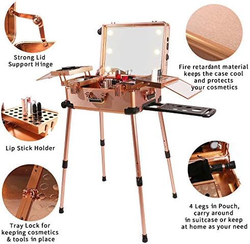 Large Makeup Train Case with Speaker & Code Lock & Full Screen Lighted Mirror & 3 Light Colors Lighted Rolling Cosmetic Organizer