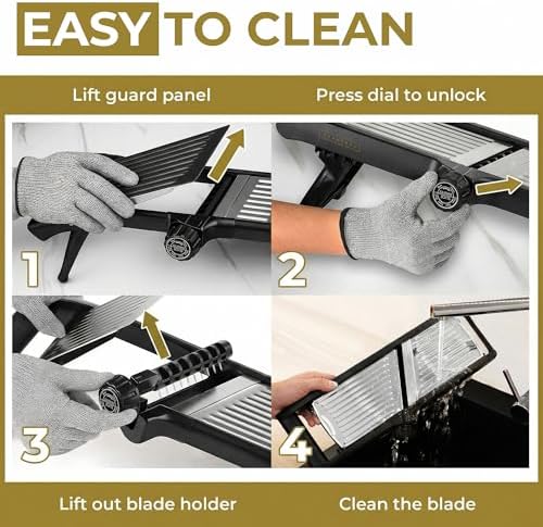 Gramercy Adjustable Mandoline Food Slicer, Mandoline Slicer for Kitchen, Mandolin, Potato, Tomato, Carrot, Vegetable, Fruit and Onion Cutter, Stainless Steel, INCLUDING Cut-Resistant Gloves, Black PRO