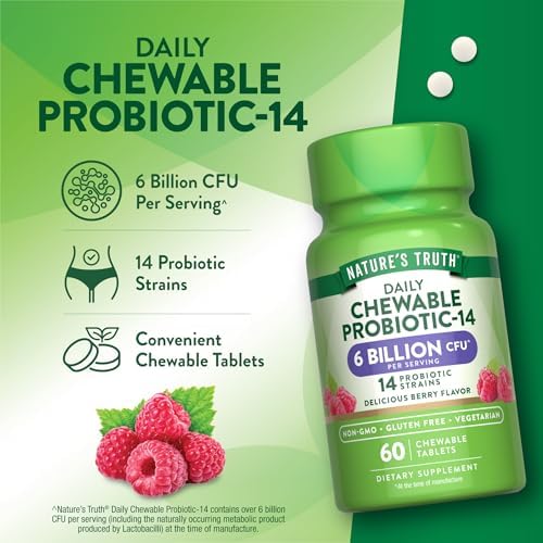 Nature's Truth Probiotic Chewable for Men and Women | 6 Billion CFU | 60 Count | 14 Strains | Berry Flavor | Vegetarian, Non-GMO & Gluten Free