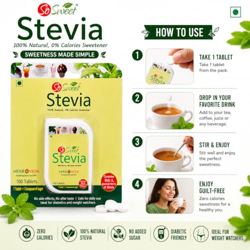 So Sweet Stevia 500 Tablet Dispenser - Natural Sweetener, Zero Calories, Keto-Friendly, Sugar Substitute, No Artificial Flavors, Convenient Travel Size