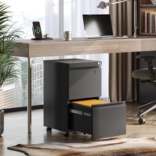 DEVAISE 3 Drawer Mobile File Cabinet with Lock, Under Desk Metal Filing Cabinet for Home Office/Legal/Letter/A4 File, Fully Assembled Except Wheels, Black