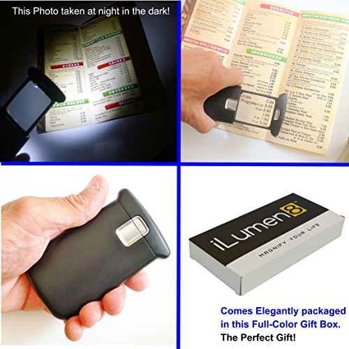 Best Pocket Magnifying Glass by iLumen8-3X Small Magnifier with Lights. Great for Seniors, Kids, Travel. Fits into Purse or Pocket Read Maps, Menu