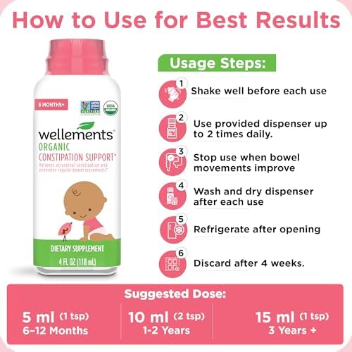 Wellements Organic Constipation Relief for Infants Babies & Toddler 4 Fl Oz