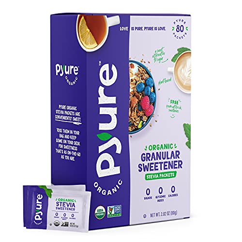 Pyure Organic Stevia Packets | Zero Calorie Sweetener For Coffee, 40 Count | Zero calorie organic stevia packets for coffee, tea, baking, keto, paleo, diabetic diets, lunchboxes, travel, and office