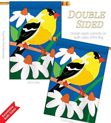 Gold Finch Garden Friends - Everyday Birds Applique Decorative Vertical House Flag 28" x 44"