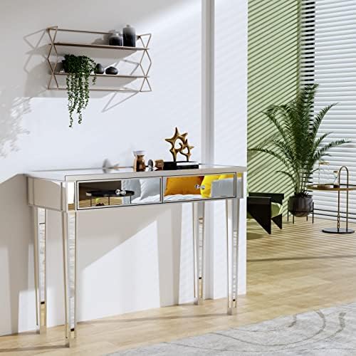 Bonnlo Mirrored Console Table with 2 Drawers for Entryway/Hallway Silver Bedroom Desk Sofa Tables for Living Room