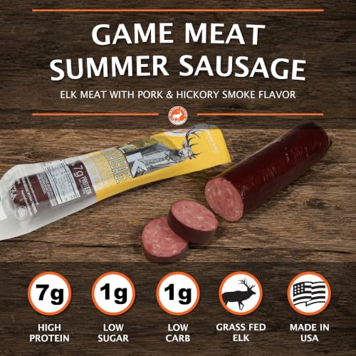 Pearson Ranch Grass Fed Elk Summer Sausage – Wild Game & Exotic Meat – Low-Carb, Gluten & MSG-Free, No Added Nitrites – 7 oz (Pack of 3)