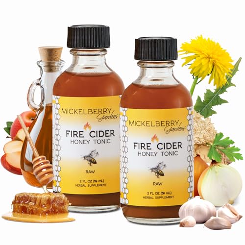 Mickelberry Gardens Fire Cider Apple Cider Vinegar Honey Tonic 8oz | Apple Cider Vinegar Honey Tonic with Organic Turmeric Root, Ginger Root & Dandelion, Natural Digestion & Immune Support