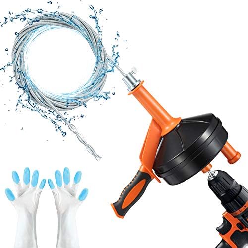 Drain Auger, Clog Remover with Drill Adapter, 25 Feet Flexible Plumbing Snake Use Manually or Powered for Kitchen, Bathroom and Shower Sink