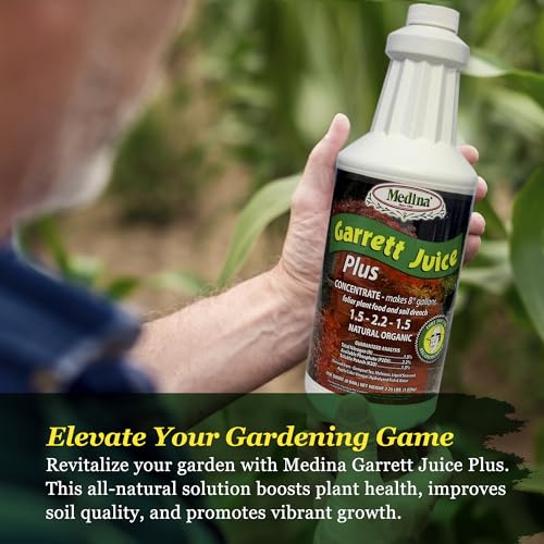 Medina Garrett Juice Plus Liquid Fertilizer, Houseplants & Garden - 1 Qt | Foliar Spray & Soil Drench | Vegetables, Flowers, Lawns & Trees | Seaweed & Fish Hydrolysate | Feed Every 1-2 Weeks