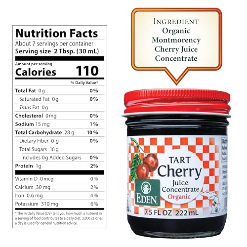 Eden Organic Montmorency Tart Cherry Juice Concentrate, 68 Brix, No Artificial or Refined Sugars, Michigan Cherries, 7.5 Fl Oz