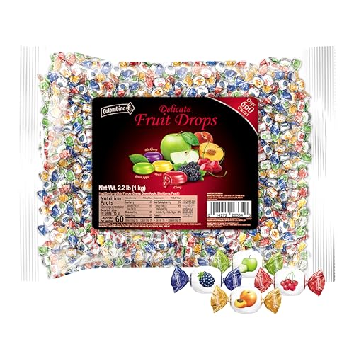 Colombina Delicate Fruit Drops, 4 Assorted Fruit Candy Flavors, Individually Wrapped, Ideal for Easter, Halloween, and Christmas, 2.2lbs (Pack of 1)
