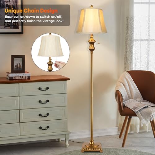 TOBUSA Traditional Floor Lamp, Standing Lamp with Bronze Fabric Shade