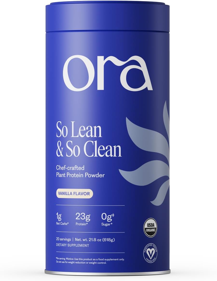 Ora Organic Plant-Based Protein Powder - 23g Protein for Women and Men - Vanilla Flavor 20 Servings, Vegan, Clean Protein, Third-Party Tested, Gluten-Free - 20 Servings