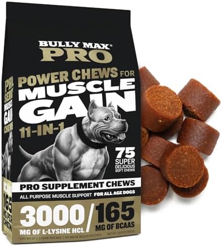 Bully Max 11-in-1 Dog Muscle Builder Power Chews - High Protein Muscle Gain Supplement with Amino Acids - Vet-Recommended for Puppy & Adult Canines