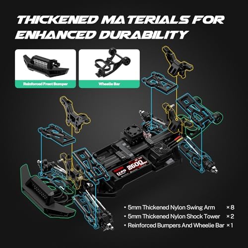 Hosim Mini 1:8 45+ MPH Fast Brushless RC Cars for Adults with 3S Battery | All Terrain Adult RC Trucks, 3650 Brushless Motor (2800KV) 60A ESC