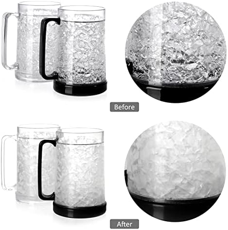 Double Wall Gel Frosty Freezer Ice Mugs Clear 16oz Set of 4 (Blue, Red, Orange and Green)