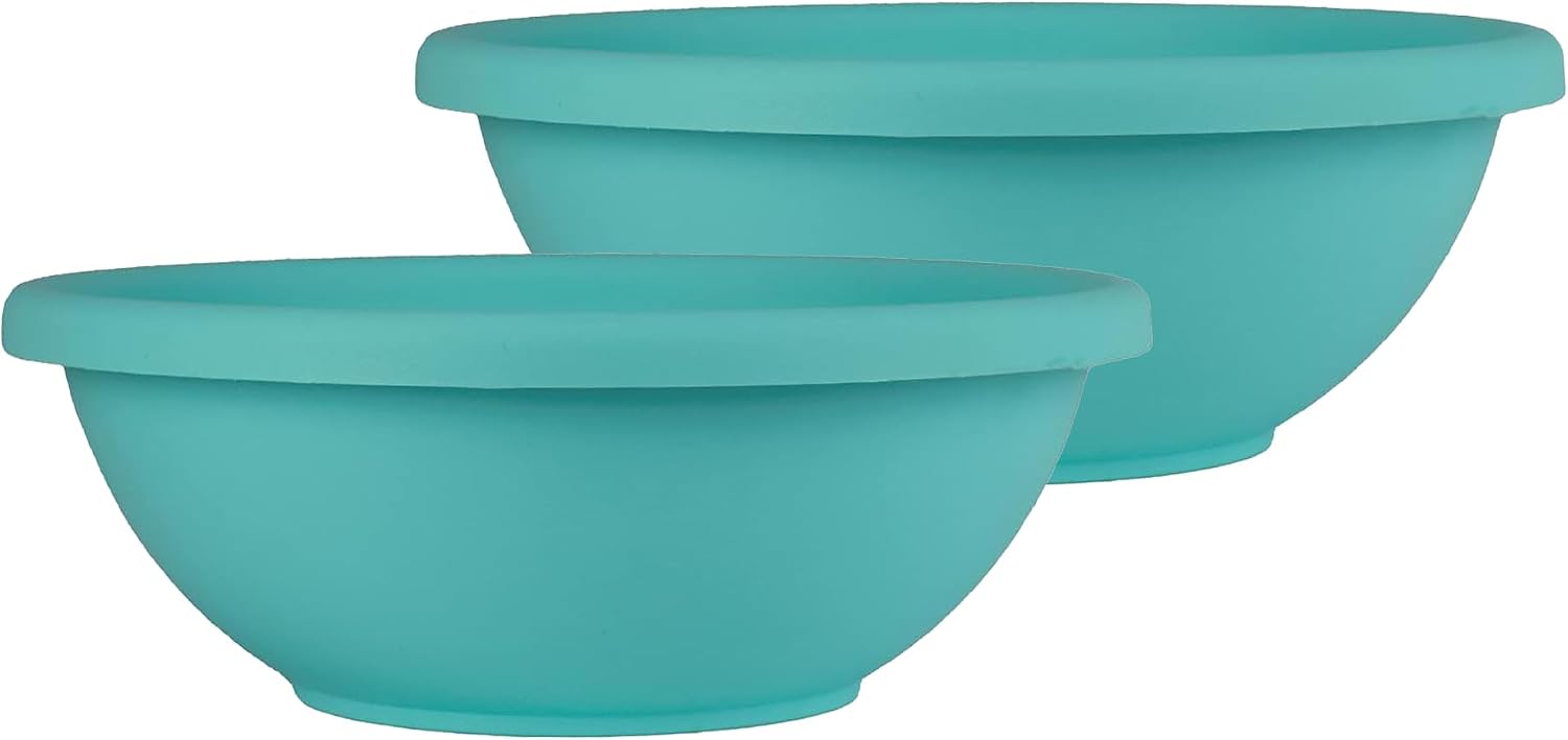 The HC Companies Shallow Planter with Drainage - Contemporary Garden Bowl Planter for Flowers, Herbs & More - Round Succulent Planter Pot for Indoors and Outdoors (20" Clay, Pack of 1)
