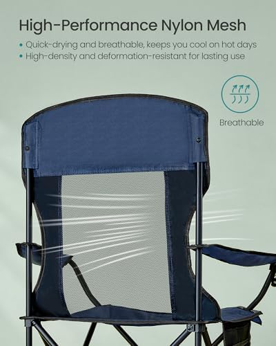 SONGMICS Camping Chair, Folding Oversized Chair, Comfortable and Heavy-Duty, 352 lb Weight Capacity, Adjustable Armrests with Cooler Bag, Storage Bag, Breathable Mesh, Bijou Blue UGCB060Q01