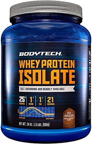 BodyTech Whey Protein Isolate Powder, French Vanilla, 1.5 LB, 23 Servings | 25G Protein per Serving, High Concentrated Protein Powder With Amino Acids & BCAAs for Men and Women, Gluten Free