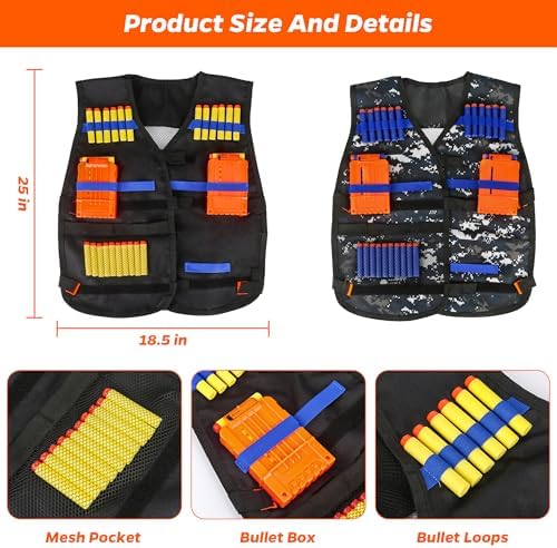 KKONES Kids Nerf Guns Tactical Vest Kit Darts Pouch Clips Mask Glasses