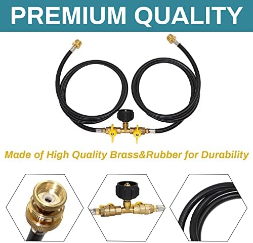 5ft Propane 2Way Splitter Adapter Hose with Shut-Off Valve for Grill/Heater
