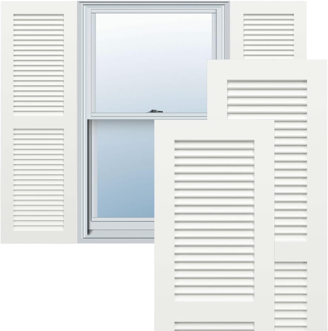 18"W x 60"H True Fit PVC Two Equal Louver Shutters, Unfinished (Per Pair - Hardware Not Included)