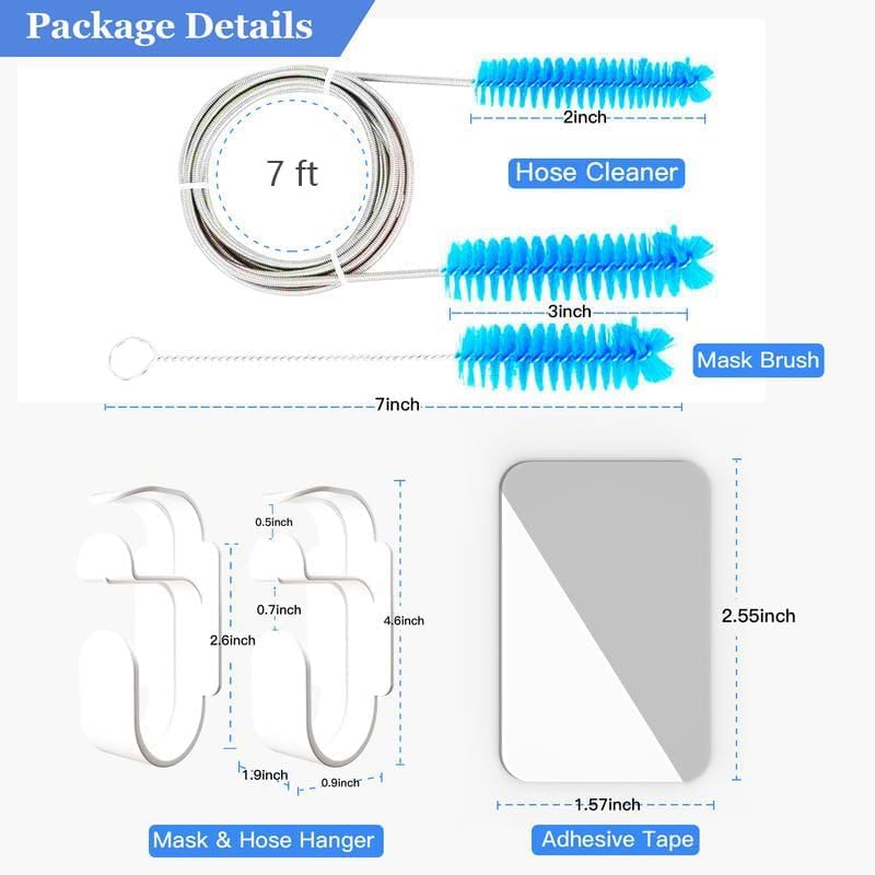 CPAP Hose Cleaning Kit - 7ft Flexible CPAP Tube Brush, 7" CPAP Mask Brush & CPAP Hose Holder Hook(2PCS) - Keep CPAP Supplies Clean and Organized