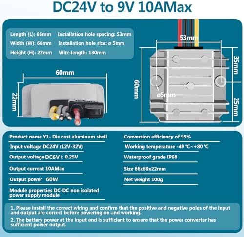 DC-DC 6V 10A 60W Step-Down Converter 12V 24V to 6V Power Transformer Converter with Fuse, Waterproof Voltage Regulator…