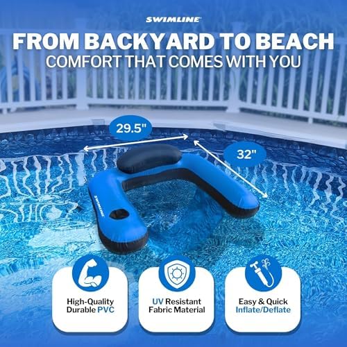 SWIMLINE Original Fabric Covered Inflatable Pool Lounger | with Comfortable Sling Seat, Back Rest, and Built in Cup Holder | for Pool, Beach, Lake, and More
