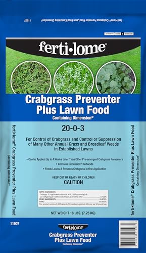 Fertilome (11907) Crabgrass Preventer + Lawn Food 20-0-3, 16 lbs | Dithiopyr + 20-0-3 NPK granules - Pre-emergent crabgrass + broadleaf control - Spring lawn care users