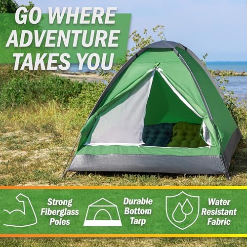 2 Person Camping Tent with Rain Fly and Carrying Bag - Lightweight Outdoor Tent for Backpacking, Hiking, or Beach Use by Wakeman Outdoors (Green)