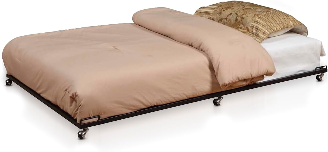 2K Furniture Designs - Twin Size Black Metal Roll Out Trundle Bed Frame for Daybed | Space-Saving Guest Bed - Slides Under Daybeds for Overnight Visitors, Dorms, and Small Spaces