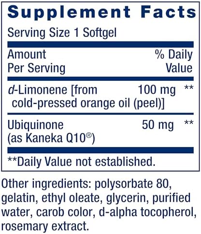 Life Extension Super-Absorbable CoQ10 (Ubiquinone) with d-Limonene, Heart Health Supplement, relieves General Fatigue, oxidative Stress Defense, 50 mg