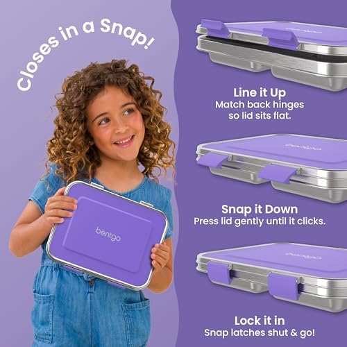 Bentgo Kids Stainless Steel Leak-Resistant Lunch Box, 3 Compartments