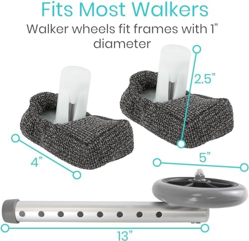 Vive Walker Wheels, Ski Glides, Accessories Covers for Seniors (6 PCS), Replacement Feet Parts Ball Set for Folding Medical Roller Safety- Front