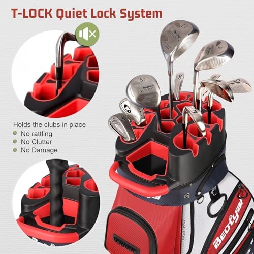 T Lock Golf Cart Bag, 14 Way Full Length Divider Golf Bag for Men | USA Flag Design, 14 Way Full Length Dividers, T Lock Compatible, Cooler Pocket