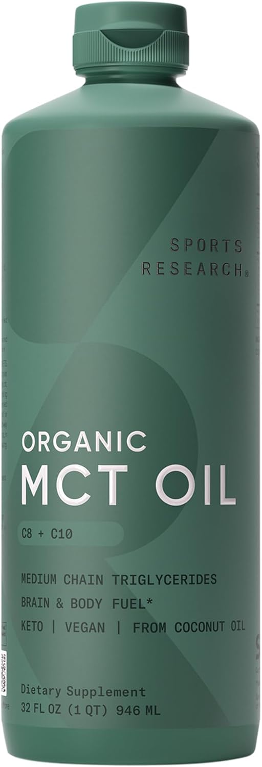 Sports Research® Organic Coconut MCT Oil 32oz, Unflavored | Brain & Body Fuel | Great in Keto Coffee & Protein Shakes | Vegan, Keto, Non-GMO - 63 Servings