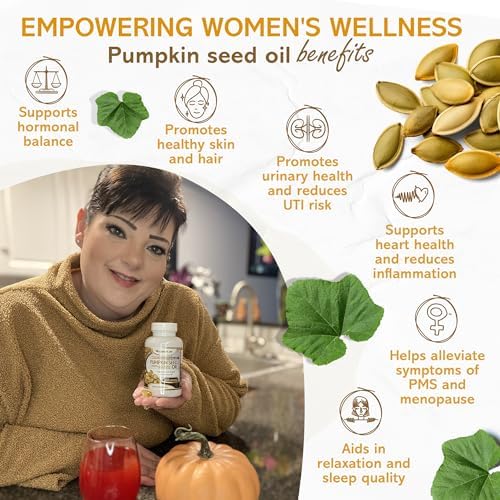 vibraxlabs Pumpkin Seed Oil - 100% Cold Pressed Pure 1000mg Extraction - Best for Hair Growth, Younger Looking Skin & Face, Bladder Control Supplement
