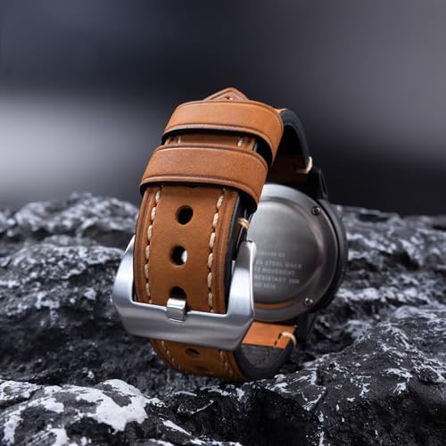 Dark Brown 22mm Genuine Leather Wristwatch Watch Band Oil Tan Vintage Strap for Men with Stainless Buckle