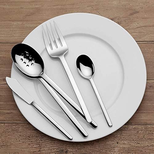 Mikasa Harmony 45-Piece Silverware Set, 18/10 Stainless Steel Cutlery for 8, Includes Forks, Knives, Spoons, and 5-Piece Serving Utensils Set